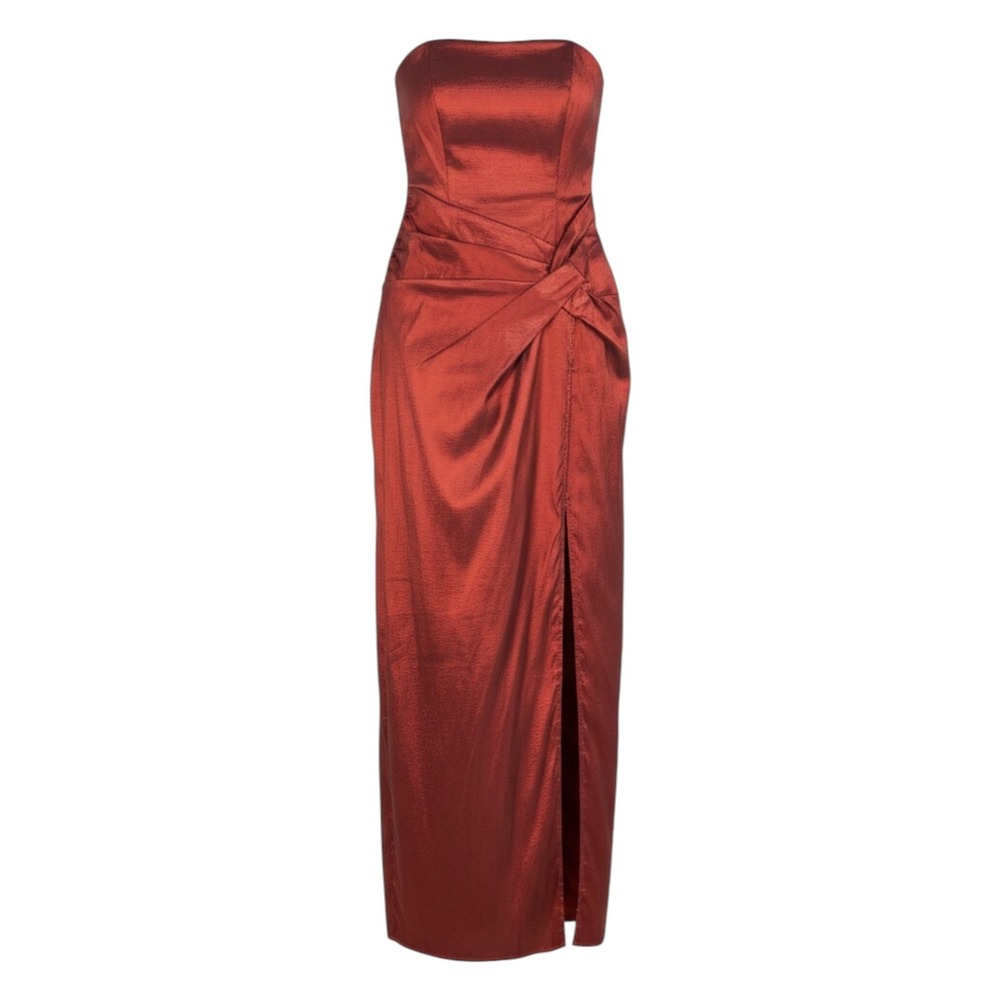 Hello Molly Dear Emilia Red Strapless Taffeta Maxi Dress Small Slit Formal Gown